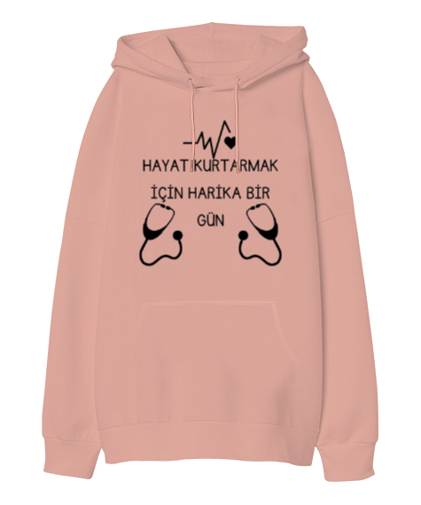 Hayat Kurtarmak İçin Harika Bir Gün Stetoskop Yavru Ağzı Oversize Unisex Kapüşonlu Sweatshirt