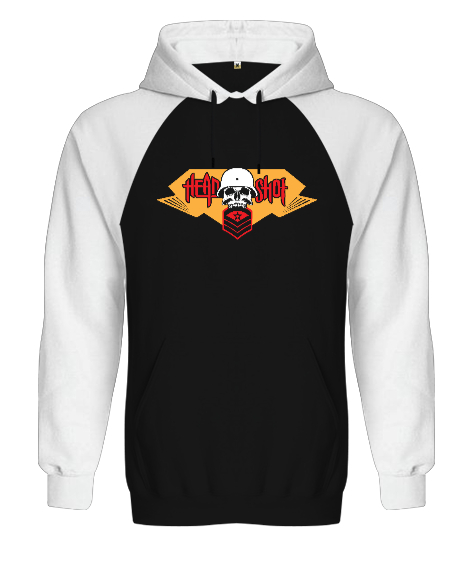 Head Shot - Kafadan Vuruş Siyah/Beyaz Orjinal Reglan Hoodie Unisex Sweatshirt