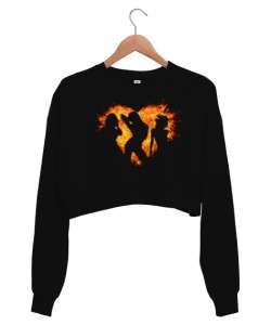 Heart And Dance - Kalp ve Dans Siyah Kadın Crop Sweatshirt