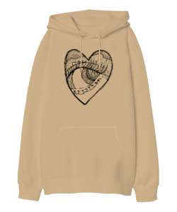 Heart And Eye - Kalp ve Göz Camel Oversize Unisex Kapüşonlu Sweatshirt