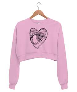 Heart And Eye - Kalp ve Göz Pembe Kadın Crop Sweatshirt