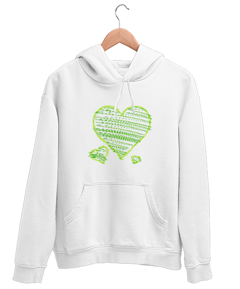 Tisho - Heart Beyaz Unisex Kapşonlu Sweatshirt