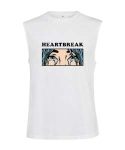 Heart Break Tasarım Baskılı Beyaz Kesik Kol Unisex Tişört