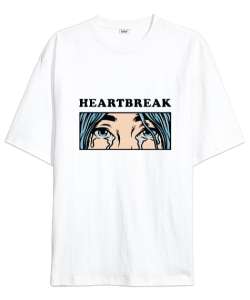 Heart Break Tasarım Baskılı Beyaz Oversize Unisex Tişört