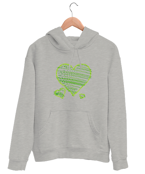 Tisho - Heart Gri Unisex Kapşonlu Sweatshirt