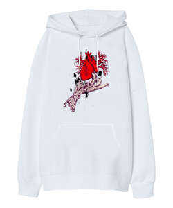 Heart Hand Beyaz Oversize Unisex Kapüşonlu Sweatshirt