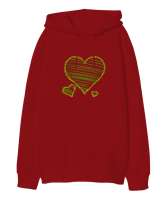 Heart Kırmızı Oversize Unisex Kapüşonlu Sweatshirt - Thumbnail