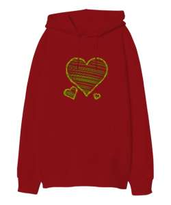 Heart Kırmızı Oversize Unisex Kapüşonlu Sweatshirt