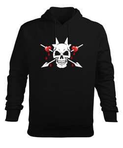 Heart Skull Siyah Erkek Kapüşonlu Hoodie Sweatshirt