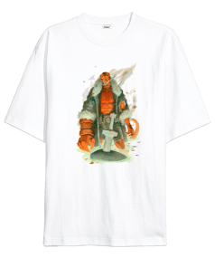 Hellboy İllüstrasyon Baskılı Oversize Unisex Tişört