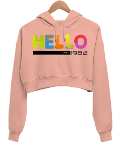 HELLO Kadın Crop Hoodie Kapüşonlu Sweatshirt