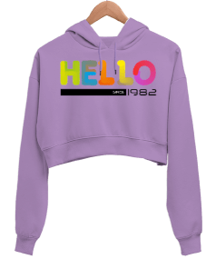 HELLO Kadın Crop Hoodie Kapüşonlu Sweatshirt