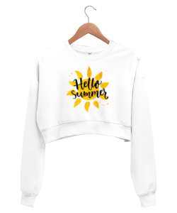 HELLO SUMMER Beyaz Kadın Crop Sweatshirt