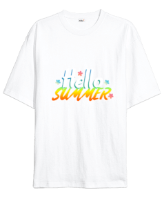 Hello Summer Yazılı Oversize Unisex Tişört