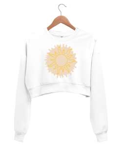 HELLO SUNSHINE Beyaz Kadın Crop Sweatshirt