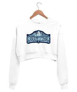 Hello Winter - Kış Mevsimi Beyaz Kadın Crop Sweatshirt