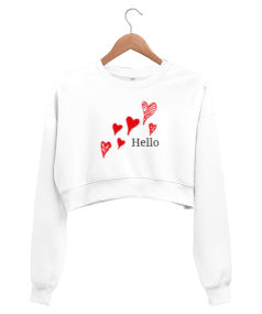 Hello yazılı Kadın Crop Sweatshirt