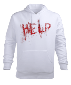 Help-blood-kod1 Erkek Kapüşonlu Hoodie Sweatshirt