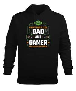 Hem Baba Hem Oyuncu - Dad And Gamer Siyah Erkek Kapüşonlu Hoodie Sweatshirt