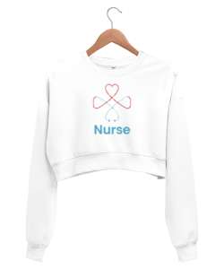 Hemşire - Nurse Beyaz Kadın Crop Sweatshirt