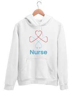 Hemşire - Nurse Beyaz Unisex Kapşonlu Sweatshirt