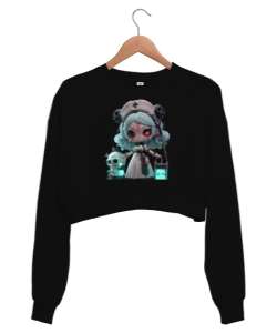 Hemşire tasarım Siyah Kadın Crop Sweatshirt