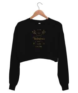 Her gün Sevgililer Günü - Sen ve Ben Siyah Kadın Crop Sweatshirt