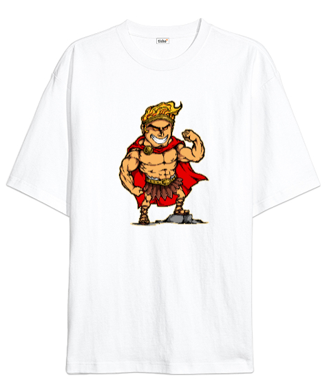 Tisho - Hercules Beyaz Oversize Unisex Tişört