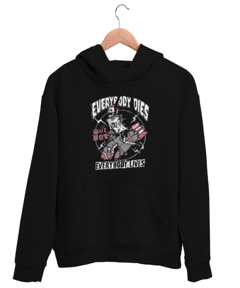 Tisho - Herkes Hayatı Tam Yaşayamaz - İskelet - Skeleton Siyah Unisex Kapşonlu Sweatshirt