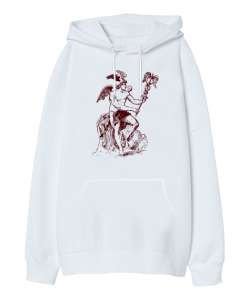 Hermes - Mitoloji Beyaz Oversize Unisex Kapüşonlu Sweatshirt