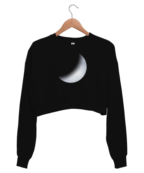 Tisho - Hilal - Gece ve Ay Siyah Kadın Crop Sweatshirt