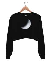 Hilal - Gece ve Ay Siyah Kadın Crop Sweatshirt - Thumbnail