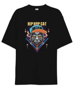 Hip Hop Kedi - Cat V1 Siyah Oversize Unisex Tişört