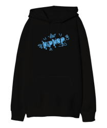 Hip Hop Siyah Oversize Unisex Kapüşonlu Sweatshirt