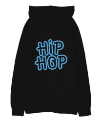 Hip Hop Siyah Oversize Unisex Kapüşonlu Sweatshirt