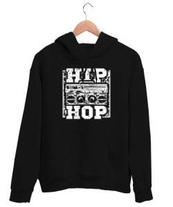 Hip Hop Siyah Unisex Kapşonlu Sweatshirt