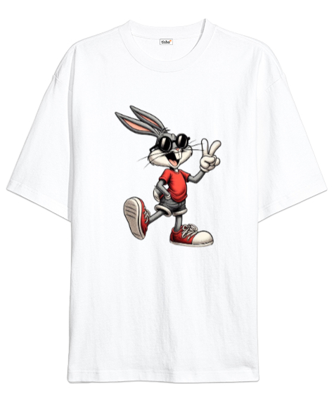 Tisho - Hip Hopçu Bugs Bunny Beyaz Oversize Unisex Tişört