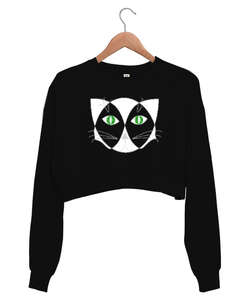 Hipnotize Kedi Siyah Kadın Crop Sweatshirt