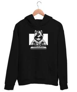 Hipster DJ Kedi - Cat Siyah Unisex Kapşonlu Sweatshirt