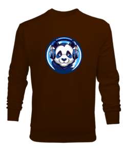 Hipster Panda Kahverengi Erkek Sweatshirt