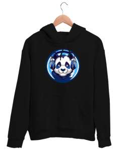 Hipster Panda Siyah Unisex Kapşonlu Sweatshirt