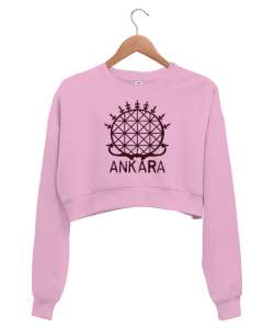 Hitit Güneşi - Ankara Pembe Kadın Crop Sweatshirt