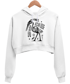 HİYEROGLİF KUŞ Kadın Crop Hoodie Kapüşonlu Sweatshirt