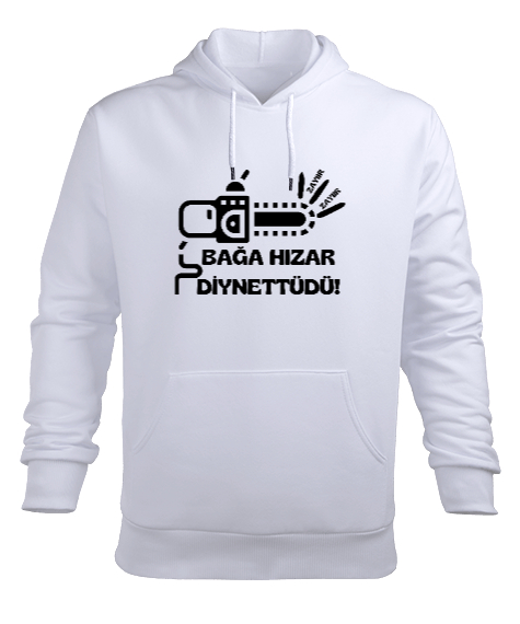 Hızar Sesi Beyaz Erkek Kapüşonlu Hoodie Sweatshirt