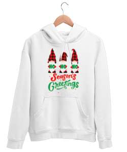 HO HO HO Beyaz Unisex Kapşonlu Sweatshirt