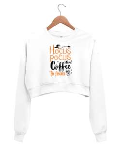 Hocus Pocus Coffee - Hokus Pokus Kahve Beyaz Kadın Crop Sweatshirt