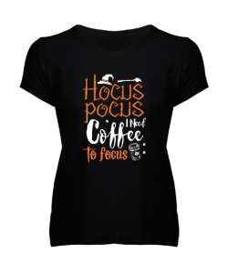 Hocus Pocus Coffee - Hokus Pokus Kahve Siyah Kadın V Yaka Tişört