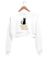 Hokus Pokus Kedi - Hayaletler - Hocus Pocus Beyaz Kadın Crop Sweatshirt - Thumbnail