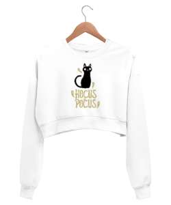 Hokus Pokus Kedi - Hayaletler - Hocus Pocus Beyaz Kadın Crop Sweatshirt