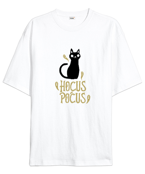 Tisho - Hokus Pokus Kedi - Hayaletler - Hocus Pocus Beyaz Oversize Unisex Tişört